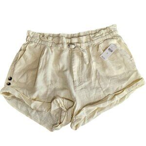 Anthropologie Linen Blend Beach Shorts - Belted High Rise, Ivory, Size M, NWT